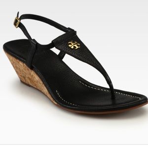 Tory Burch “Britton” black cork wedge sandals